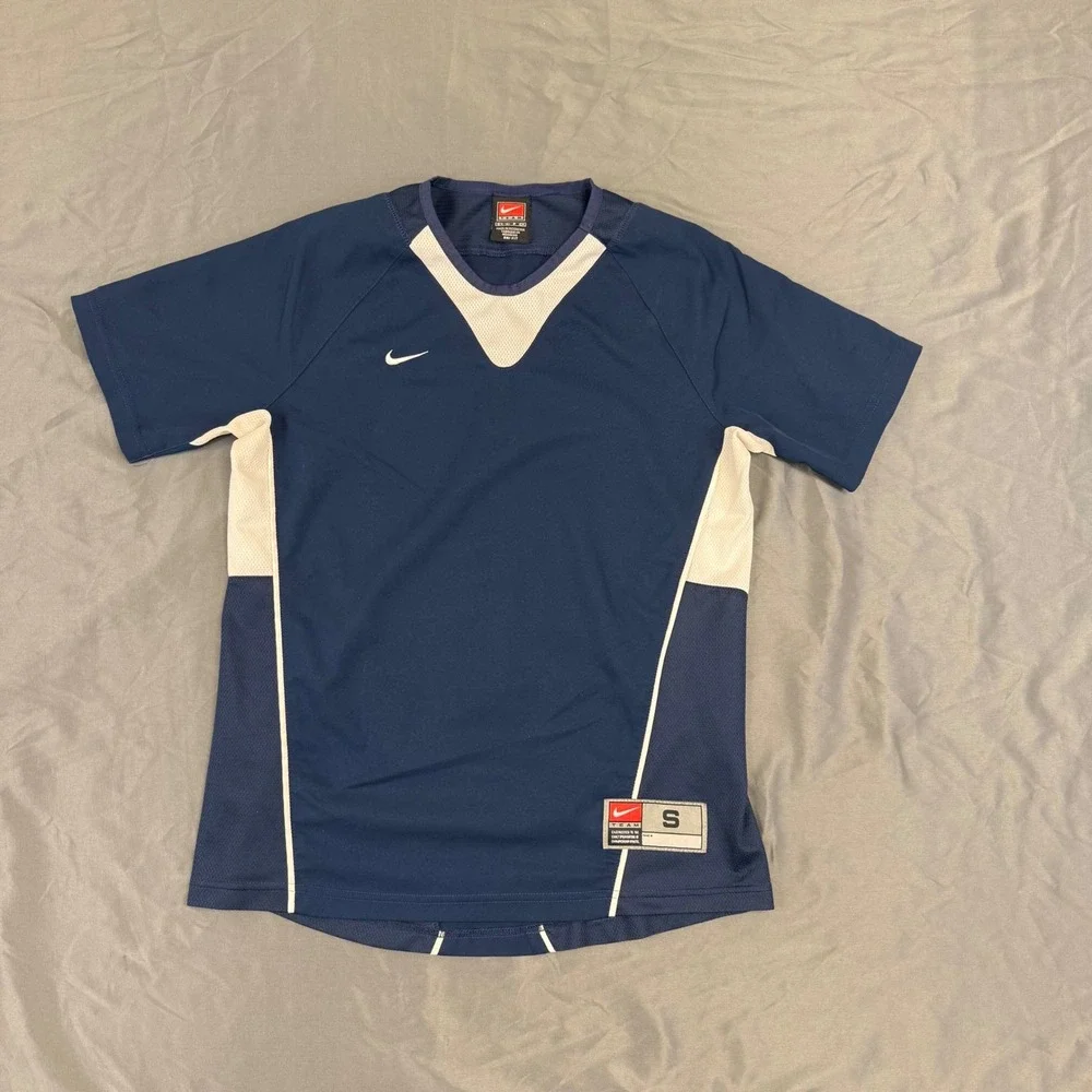 Nike Team Dri-FIT Kids Small Navy Blue White Mesh Training Jersey Shirt